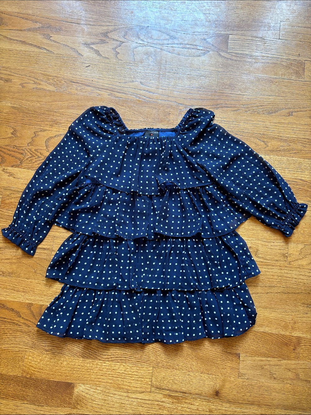 Crewcuts Navy and White Polka Dot Ruffle Top